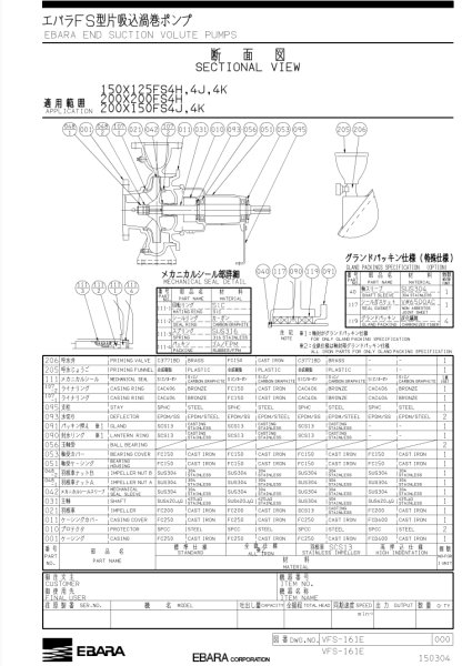 画像3: 200X150FS4K537E  エバラポンプ  FS型片吸込渦巻ポンプ 60Hz 口径125mm 出力37kW   136-4419　荏原製作所 (3)