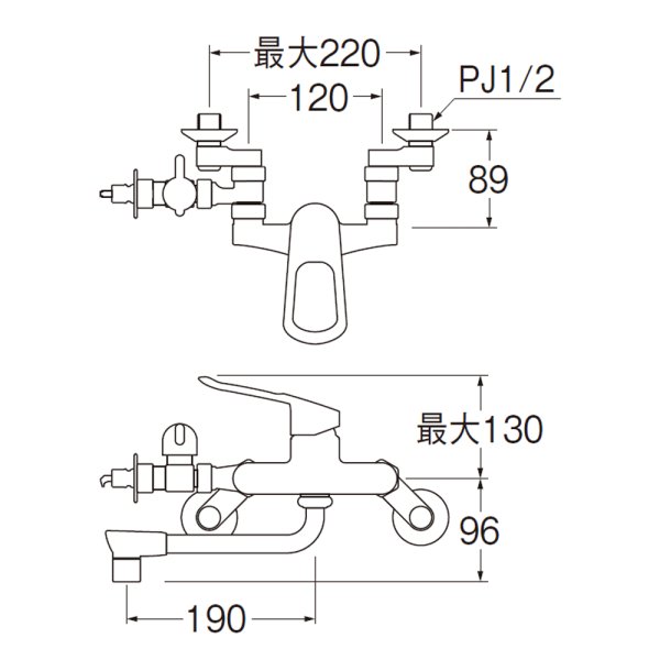 画像2: SANEI シングル分岐混合栓 K17111ED-13 壁付 節水水栓 分岐口付 (2)