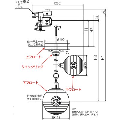画像2: PVSFN13X 【アイエス工業】F号ボールタップ 定水位弁専用 サブマリンフロート　 (2)