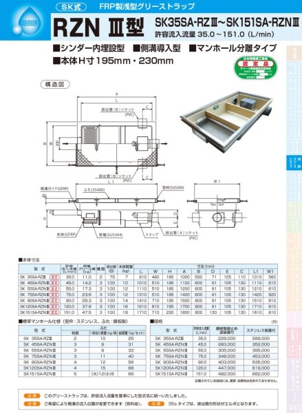 画像3: SK35SA〜SK151SA　下田エコテック RZNIII型 グリーストラップ 側溝型 シンダー埋設型  (3)