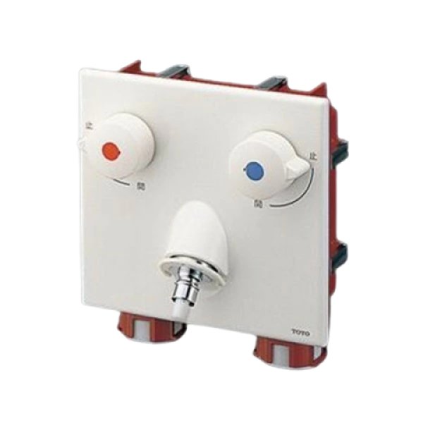画像1: TWAS20AP1A　TOTO　緊急止水弁付洗濯機用水栓「ピタットくん」壁埋め込みタイプ（樹脂配管用） 2ハンドル混合栓 (1)