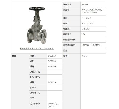 画像2: S10GA　大和バルブ　フランジ形外ねじゲートバルブ　ステンレス　外ねじ仕切弁 (2)