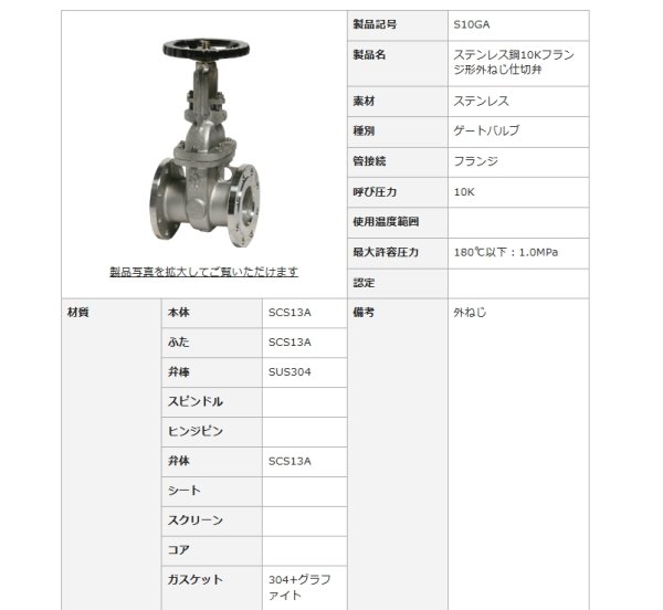 画像2: フランジ形外ねじゲートバルブ　ステンレス　外ねじ仕切弁 S10GA-65 大和バルブ (2)