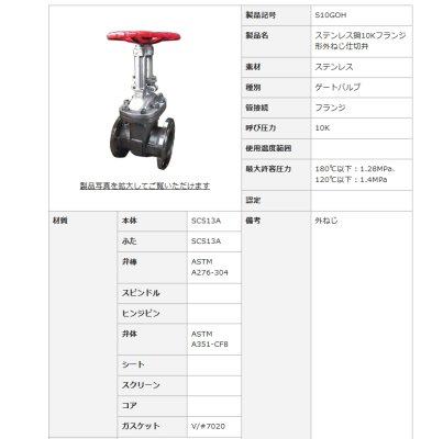 画像2: S10GOH　大和バルブ　フランジ形外ねじゲートバルブ　ステンレス　外ねじ仕切弁 (2)
