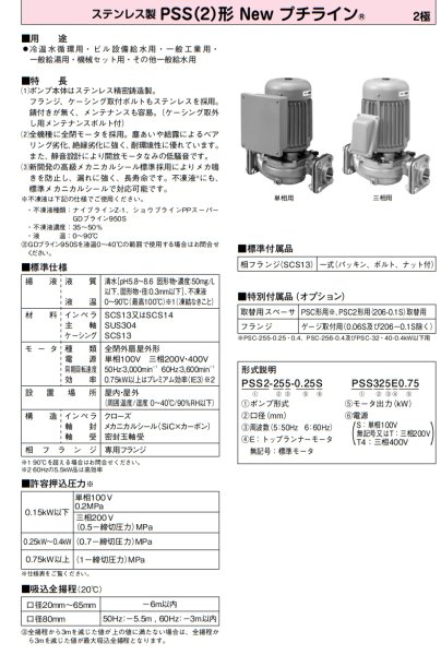 画像2: PSS406E2.2   　川本ポンプ　PSS ステンレス製ラインポンプ　三相200V　60Hz　 (2)