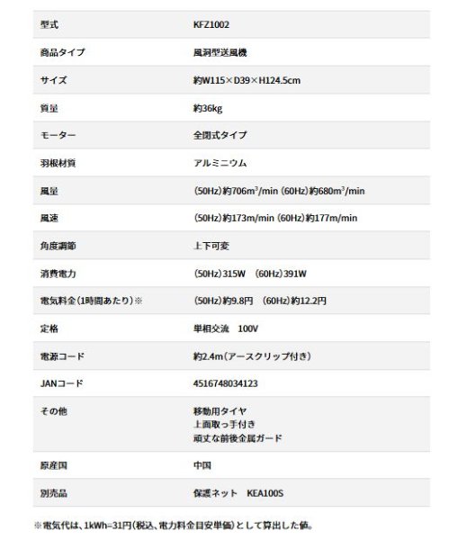 画像2: 広電 KFZ1002 風洞扇 100cm超大型 全閉式モーター 単相100V 工業用風洞型送風機 (2)