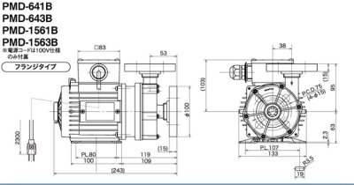 画像2: PMD-1561B2V 三相電機 マグネットポンプ ケミカル・海水用 フランジ接続口径20A 120/160W 単相100V (2)