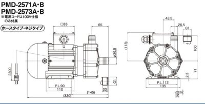 画像2: PMD-2571A2F- 三相電機 マグネットポンプ ケミカル・海水用 フランジ接続口径26.5A 250W (50Hz) 単相100V (2)