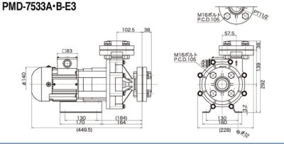 画像2: PMD-7533B2X-E3- 三相電機 マグネットポンプ ケミカル・海水用 フランジ接続口径40A 750W (60Hz) 三相200V (2)