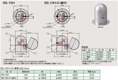 画像2: BS-1DH   BS-DH    ホーコス  ドーム型散水栓ボックス 鍵無し  13A (2)