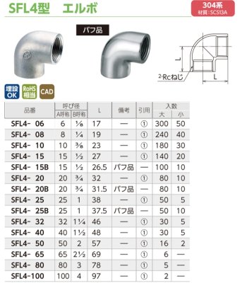 画像2: SFL4　オンダ製作所　ステンレス　エルボ　304系　 (2)