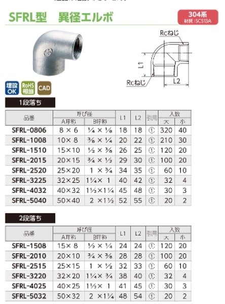 画像2: SFRL　オンダ製作所　ステンレス　異径エルボ　304系　 (2)