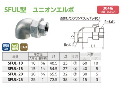 画像2: SFUL　オンダ製作所　ステンレス　ユニオンエルボ　304系　 (2)