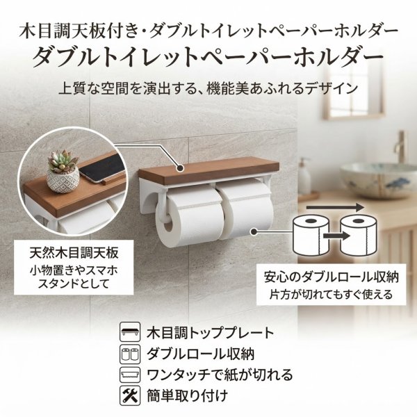 画像2: CF-AA64KU LL LIXIL 木製棚付2連紙巻器 クリエラスク CF-A63KU後継品 トイレットペーパーホルダー おしゃれ (2)
