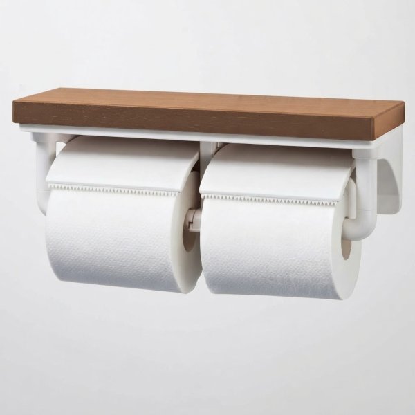 画像1: CF-AA64KU LL LIXIL 木製棚付2連紙巻器 クリエラスク CF-A63KU後継品 トイレットペーパーホルダー おしゃれ (1)