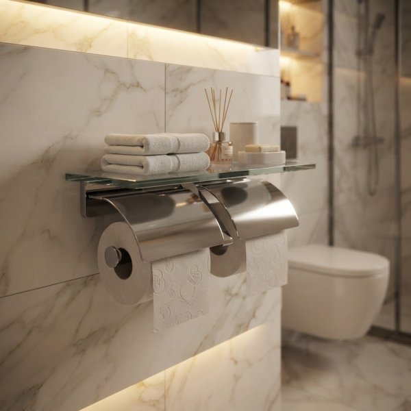 画像2: W2808 SANEI株式会社 ダブルペーパーホルダー棚付 トイレ用紙巻器 2連ペーパーホルダー 2連紙巻器 (2)