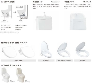 画像3: 【温水便座付き】ジャニス ValueCleanII SC8091-SGB トイレ 排水芯200mm 陶器タンク (3)