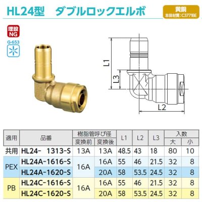 画像2: HL24A　オンダ製作所　エルボ変換アダプター 　ダブルロックジョイント　黄銅製　PEX (2)