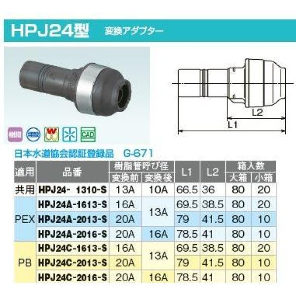 画像2: HPJ24　オンダ製作所　異径変換アダプター 樹脂製　ダブルロックジョイント　共用 (2)