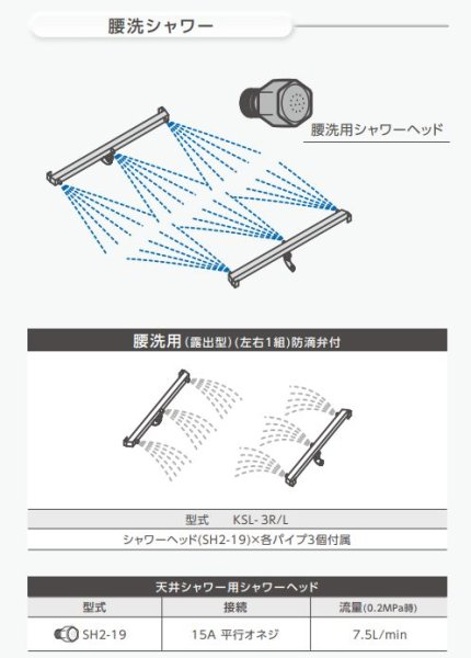 画像2: KSL-3R/L ダイレオ プール用腰洗シャワー (露出型・左右セット)  (2)