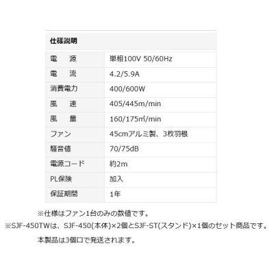 画像5: SJF-450TW  ナカトミ 45cmツインジェットファン 業務用扇風機 (5)