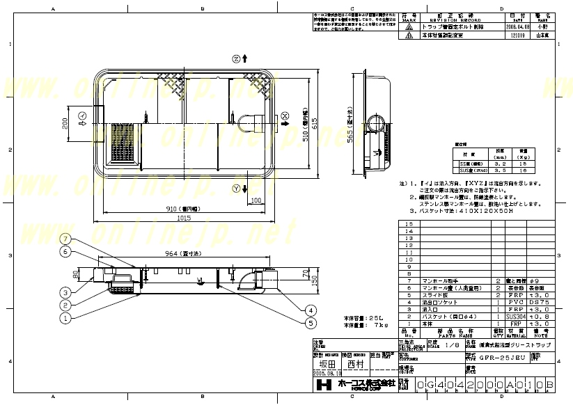 SALE／62%OFF】 リフォームのピース GFR-25EAU_鋼板製防錆塗装蓋 ホーコス グリストラップ 超浅型 グリース阻集器 側溝式  シンダー埋込型