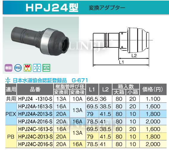 HPJ24型 -株式会社オンダ製作所-HPJ24型 異径変換アダプター 樹脂製 