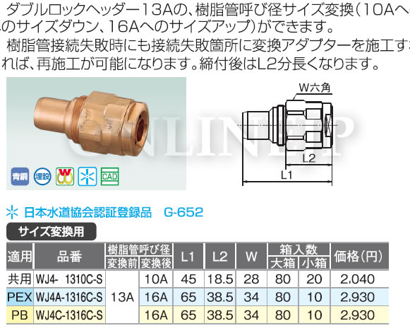 WJ4型 -株式会社オンダ製作所-ダブルロック サイズ変換用アダプター 
