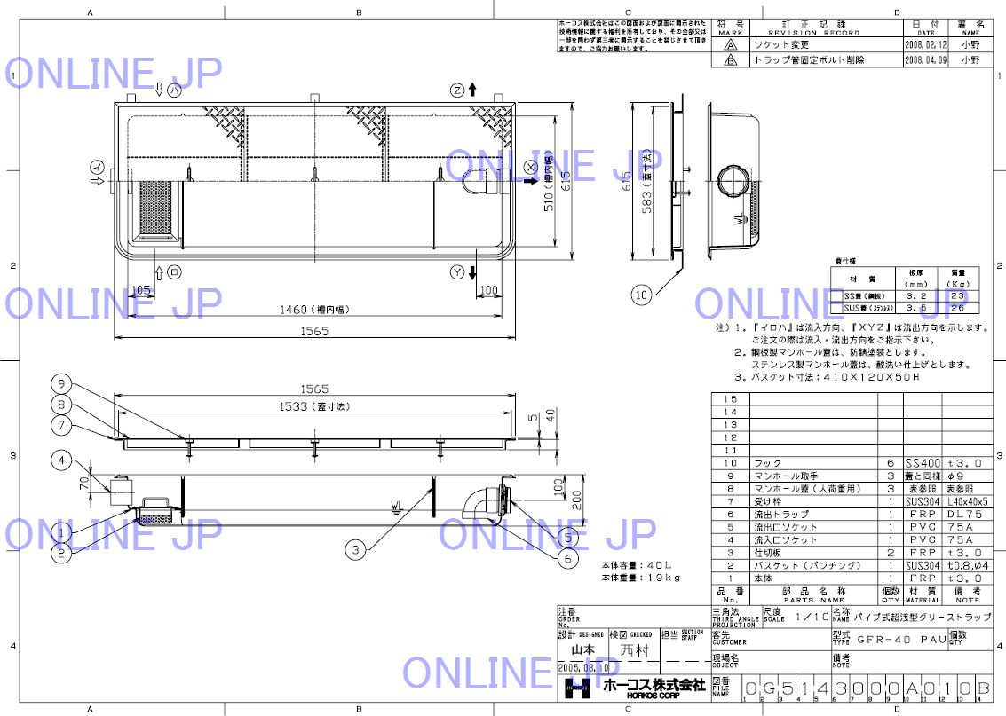 ホーコス】GFR-40PAU用 鋼板製防錆塗装 蓋のみのことなら水道部品・水