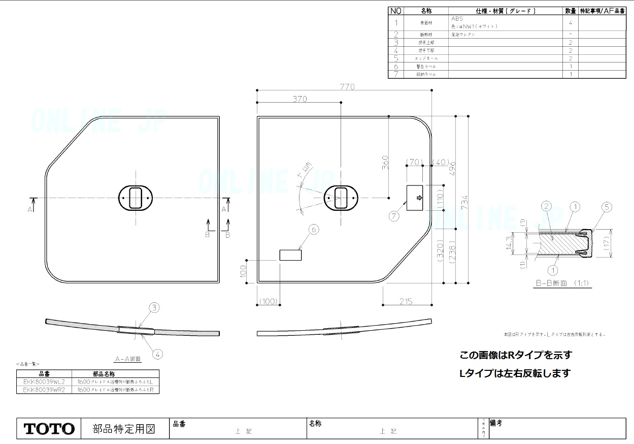 TOTO パーツ 断熱風呂蓋１６００用 ２枚 風呂ふた 通販