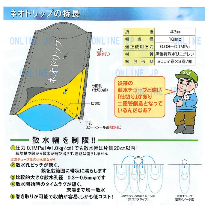 潅水チューブ ネオドリップ 潅水チューブ 住化農業資材 ネオドリップ ウエシタ ０４L 200m巻 (上)5cm千鳥(下)10cm千鳥 3本セット 潅水チューブ 灌水チューブ - 4