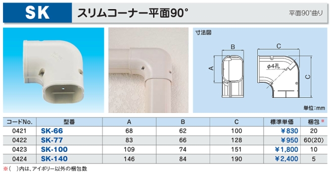 因幡電工 スリムダクトSD SCF-100 No.7333 アイボリー 立面45度曲り スリムコーナー 10個 - 3