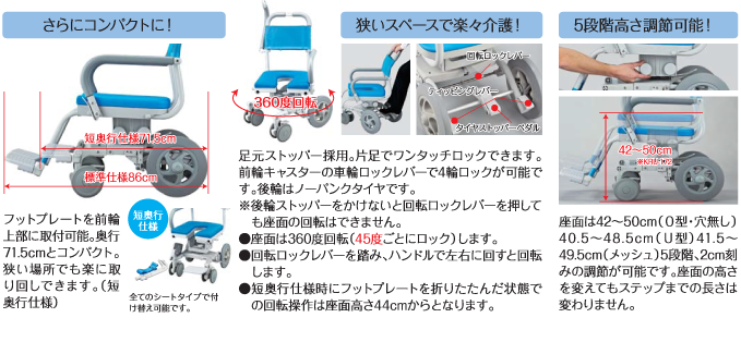 セットアップ 介護BOX パンドラシャワーキャリー シャワーラク4輪自在セーフティ O型シート SWR-130-SA ウチヱlt;brgt;介護用品 