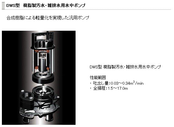 40DWSA5(6).15SA 100V【エバラポンプ】 水中ポンプ 自動 汚水用 DWS型