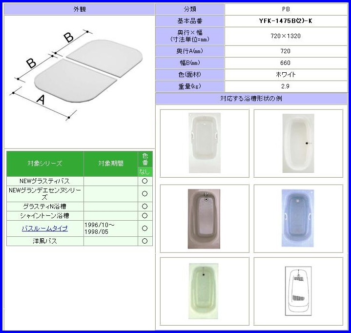 LIXIL INAX】 浴槽1400用組フタ(2枚) 720×1320mm YFK-1475B(2)-KのことならONLINE JP（オンライン）