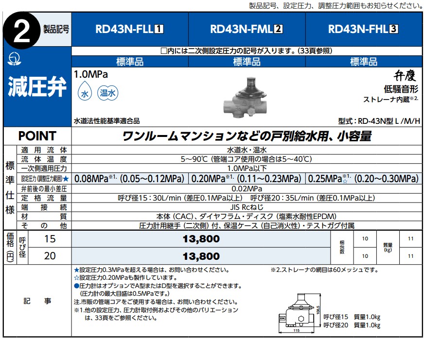 ベン】RD-43N型 戸別給水用減圧弁(弁慶)のことならONLINE JP（オンライン）