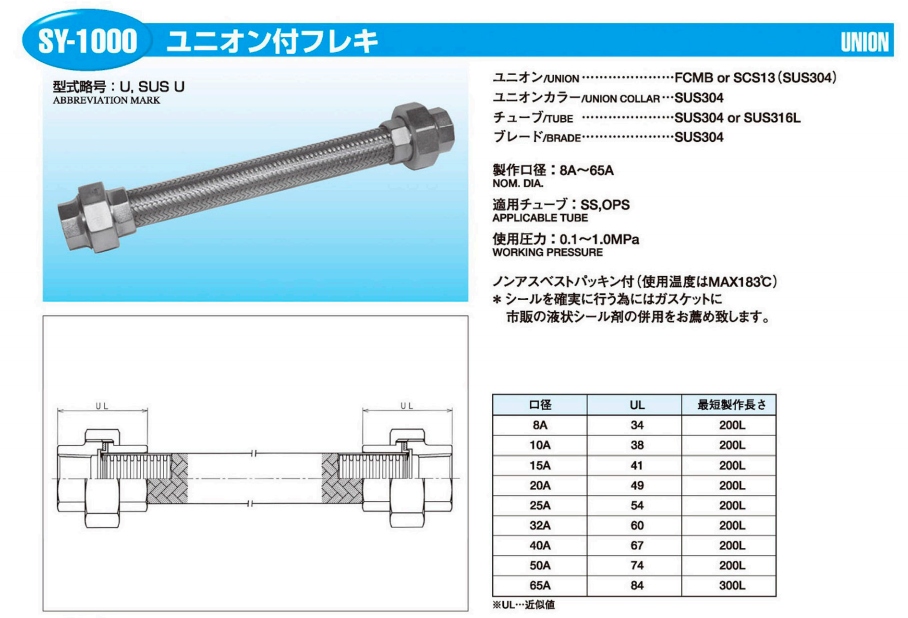 在庫限り <br>ＮＦＫ フィットユニオン式フレキシブルホース 無溶接式 ユニオンＦＣＭＢ ５０Ａ×１０００Ｌ