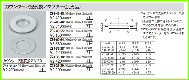 74％以上節約 KVK カウンター穴径変換アダプター