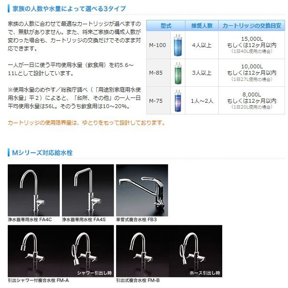 M-75 家庭用浄水器2型Mシリーズ交換用カートリッジ【メイスイ 名水