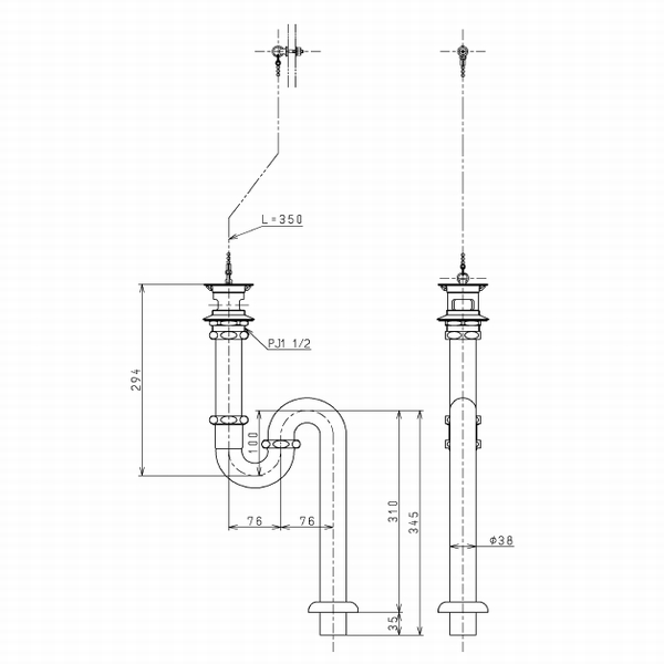 TOTO 床排水金具(掃除流し用、鉛管用、Sトラップ) T37SE - 2