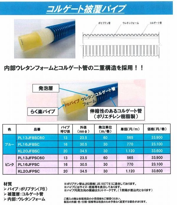 PL13JFBSC60 PL13JFPSC60 コルゲート被覆パイプ【ブリヂストン】 の