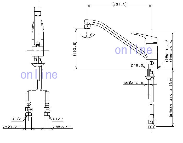117-056 シングルレバー混合栓 給湯制限機能付き -カクダイ 取付穴30〜47のことならONLINE JP（オンライン）